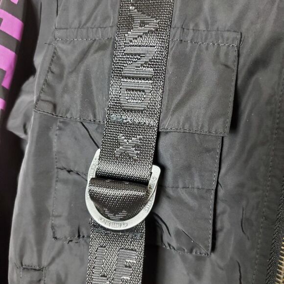 LF the Brand Biker Style Utility Logo Jacket Size XS Black Purple Straps - Picture 3 of 9